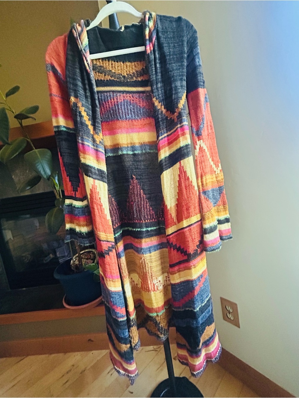 ⁠Free People Boho Southwestern Hooded Duster Cardigan XS Alpaca Wool Blend Knit